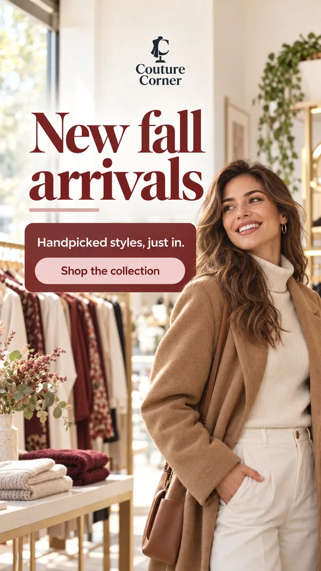A story post Spark made for Couture Corner, a clothing boutique: New fall arrivals
