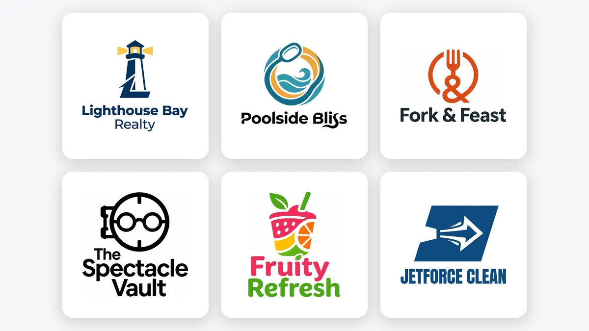 Six real logos delivered by Spark: IronPillar Logistics, Citrine Mist, AccidentAllies, Landmark Auto Sales, Oak & Brew and The Startup Chronicles